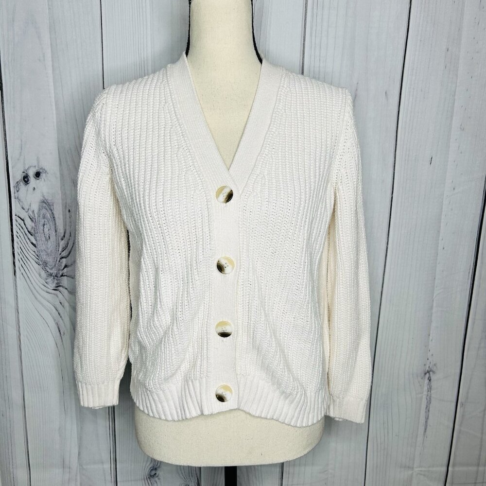 Old Navy Cardigan Sweater Ivory Ribbed Cable Knit Button Up Women’s Sz XS
